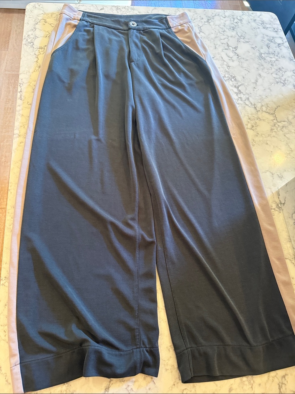 Free People Black Wide-Leg Pants with Tan Side Stripe
